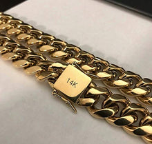 Load image into Gallery viewer, TRIPOD JEWELRY Men's Hip Hop Miami Cuban Link Chain or Bracelet - 14K or White Gold Plated Stainless Steel Cuban Link Choker Gold Chains Necklace 8mm,10mm,12mm,14mm,16mm (14K Gold - 8mm, 22.00)
