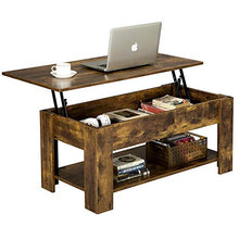 Load image into Gallery viewer, YAHEETECH Rustic Lift Top Coffee Table w/Hidden Compartment &amp; Storage Space - Lift Tabletop for Living Room Furniture, Rustic Brown
