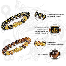 Load image into Gallery viewer, YADOCA 4 Pcs Pi Xiu Feng Shui Bracelets Set for Men Women Black Obsidian Wealth Bracelets Five Elements Zodiac Good Lucky Tiger Eye Bracelets 10mm Bead Adjustable Elastic
