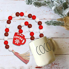 Load image into Gallery viewer, Huray Rayho Hot Cocoa Wood Bead Garland Decorations Farmhouse Christmas Holiday Tiered Tray Decor Hot Chocolate Marshmallow Rustic Wooden Beads with Red Plaid Tassels Winter New Year Ornaments

