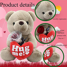Load image into Gallery viewer, Valentine's Day Hug Me Teddy Bear, 9in Plush Heart Teddy Bear Stuffed Animal with Bow Rose Valentines Day Gift for Kids Couple Girlfriend Valentines Exchange Gift, Valentines Party Favor, Birthday
