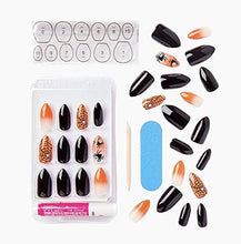 Load image into Gallery viewer, Kiss Medium Length Almond Shape Black &amp; Orange Nails 82650 Goodie Bags (Spiders &amp; Spider Webs) Halloween Limited Edition
