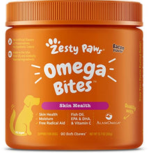 Load image into Gallery viewer, Zesty Paws Omega 3 Alaskan Fish Oil Bites for Dogs - with AlaskOmega for EPA &amp; DHA Fatty Acids - Itch Free Skin - Hip &amp; Joint Support + Heart &amp; Brain Health - Bacon Flavor

