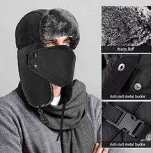 Load image into Gallery viewer, Mysuntown Unisex Winter Trooper Trapper Hat Hunting Hat Ushanka Ear Flap Chin Strap and Windproof Mask,Black,22-24 Inches ,One Size Fits All

