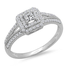 Load image into Gallery viewer, Dazzlingrock Collection 0.50 Carat (ctw) Princess &amp; Round Cut Diamond Halo Engagement Ring 1/2 CT, 14K White Gold, Size 7
