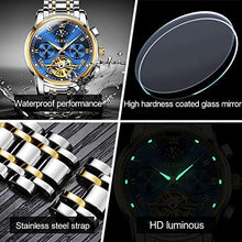 Load image into Gallery viewer, Men Watch Blue Automatic Easy Reader Moon Phase Mechanical Dress Luxury Wristwatch Stainless Steel Waterproof Luminous Date Gold
