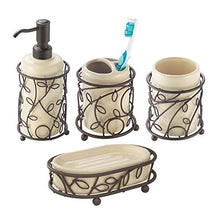 Load image into Gallery viewer, iDesign Twigz Ceramic Toothbrush Holder Stand for Bathroom, Vanity Countertops in Master, Guest, and Kids' Bathrooms, 3.7" x 3.7" x 4.1", Vanilla and Bronze
