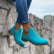 Load image into Gallery viewer, Padaleks Women's Western Cowboy Boots Comfortable Low Heels Cut-Out Side Cowgirl Retro Round Toe Ankle Booties
