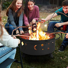 Load image into Gallery viewer, YAHEETECH Outdoor 30 Inch Fire Pit, Metal Firepit Bonfire Wood Burning Heater Stove Backyard Patio Garden Firepit for Outside with Spark Screen and Fireplace Poker, Stars and Moons Design Pattern
