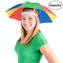 Load image into Gallery viewer, Bedwina Umbrella Hat (Pack of 4) - 20 Inch, Hands Free, Funny Rainbow Colorful Beach Party Hats, Adjustable Size Fits All Ages, Kids, Men &amp; Women
