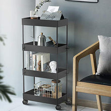 Load image into Gallery viewer, AOJIA 4 Tier Utility Cart, Bathroom Storage Cart Organizer Mobile Shelf Units Black Bathroom Cart with Wheels for Bathroom, Bedroom, Kitchen Laundry Narrow Places
