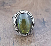 Load image into Gallery viewer, Handmade 925K Sterling Silver Mens Ring With Cubic Zircon Peridot color Stone
