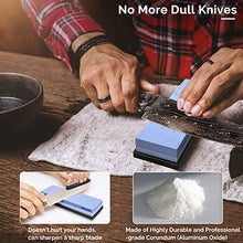 Load image into Gallery viewer, Complete Knife Sharpening Stone Set – Dual Grit Whetstone 400/1000 3000/8000 Premium Whetstone Knife Sharpener with Leather Strop, Flattening Stone, Bamboo Base, 3 Non-slip Rubber Bases &amp; Angle Guide
