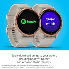 Load image into Gallery viewer, Garmin Venu, GPS Smartwatch with Bright Touchscreen Display, Features Music, Body Energy Monitoring, Animated Workouts, Pulse Ox Sensor and More, Rose Gold with Tan Band
