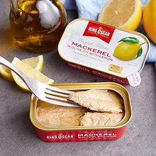 Load image into Gallery viewer, King Oscar Skinless &amp; Boneless Mackerel in Olive Oil &amp; Lemon, 4.05 oz. Cans (Pack of 12)
