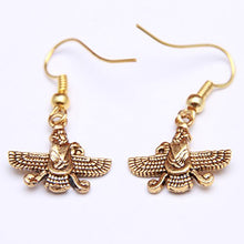 Load image into Gallery viewer, Gold Pt Farvahar Earrings Iranian Persian Farohar Earring Iran Persia Gift (Fish Hook)
