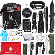 Load image into Gallery viewer, Emergency Survival Kit 47 in 1 Professional Survival Gear Tool First Aid Kit SOS Emergency Tactical Flashlight Knife Pliers Pen Blanket Bracelets Compass with Molle Pouch for Camping Adventures
