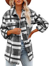 Load image into Gallery viewer, FCSONU Women's Flannel Plaid Shirts Long Sleeve Shacket Jacket Button Down Winter Coats with Pockets Black

