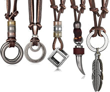 Load image into Gallery viewer, MILACOLATO 5Pcs Leather Necklace for Men Women Vintage Feather Cube Chain Necklace Adjustable,
