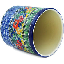 Load image into Gallery viewer, Polish Pottery 5¾-inch Utensil Jar Made by Ceramika Artystyczna (Cabin Meadow Theme) Signature UNIKAT + Certificate of Authenticity
