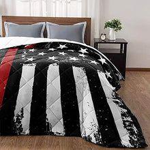 Load image into Gallery viewer, All-Season Reversible Down Alternative Quilted Comforter Black White and Red American Flag Lightweight Soft Microfiber Bedding Bedspread, Honoring Firefighters Redline Throw Blankets for Sofa Decor
