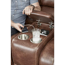 Load image into Gallery viewer, Roundhill Furniture Achern Brown Leather-Air Nailhead Manual Reclining Sofa and Loveseat with Storage Console and USB Port
