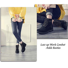 Load image into Gallery viewer, Athlefit Women's Work Waterproof Hiking Combat Boots Lace up Low Heel Booties Ankle Boots size 6 Black
