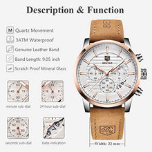 Load image into Gallery viewer, BENYAR Quartz Chronograph Waterproof Watches Business and Sport Design Leather Band Strap Wrist Watch for Men (Brown White)

