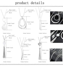 Load image into Gallery viewer, CASSIECA 12 Pcs Long Pendant Necklace for Women Leaf Bar Y-Shaped Tassel Triangle Statement Necklace Long Chain Simple Layer Sweater Necklace Set
