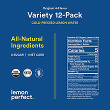 Load image into Gallery viewer, Lemon Perfect, Organic Cold-Pressed Lemon Water, Squeezed from Real Fruit, Flavored Water, Sugar-Free, Keto Certified, No Artificial Ingredients, Variety Pack (12-Pack)
