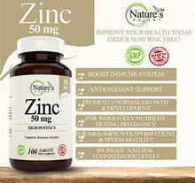 Load image into Gallery viewer, Zinc 50mg [High Potency] Supplement - Immune Support System from Natural Zinc (Oxide/Citrate) 100 Tablets, Made by Nature’s Potent.
