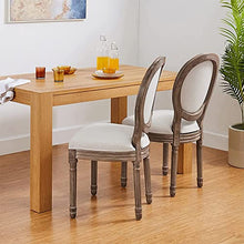 Load image into Gallery viewer, CangLong Farmhouse Dining Room Accent Chairs, French Distressed Bedroom Chairs with Round Back, Elegant Kitchen Chairs Side Chair, Set of 2, Fabric Back in Beige
