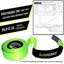 Load image into Gallery viewer, Sunferno Recovery Tow Strap 35000lb - Recover Your Vehicle Stuck in Mud/Snow - Heavy Duty 3" x 20' Winch Snatch Strap - Protective Loops, Water-Resistant - Off Road Truck Accessory - Bonus Storage Bag
