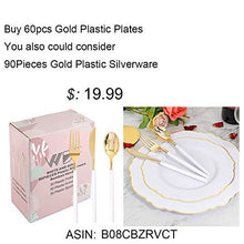 Load image into Gallery viewer, WDF 60pcs Gold Plastic Plates -Baroque White &amp;Gold Disposable Plates for Upscale Parties &amp;Wedding-including 30Plastic Dinner Plates 10.25inch,30Salad Plates 7.5inch

