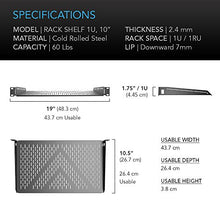 Load image into Gallery viewer, AC Infinity Vented Cantilever 1U Universal Rack Shelf, 10" Deep, for 19” equipment racks. Heavy-Duty 2.4mm Cold Rolled Steel, 60lbs Capacity
