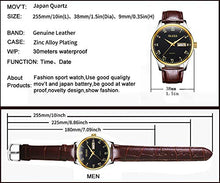 Load image into Gallery viewer, OLEVS Couples Leather Watches for Men and Women Lover Wedding Gifts Set of 2,His and Hers Business Casual Dress Black Dial Day Date Analog Quartz Wrist Watch Waterproof Luminous with Retro Band Brown
