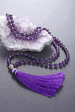 Load image into Gallery viewer, JOVIVI 108 Mala Beads Necklace Natural Amethyst Semi-Precious Gem Stones Meditation Necklace 108 Hand Knotted Mala Beaded Tassel Necklace Pendant
