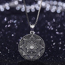 Load image into Gallery viewer, Friggem Sterling Silver Mandala Necklace,Flower of Life Pendant Necklace for Teen Girls Gift for Women,3D Blooming Black Mandala Pendant Chain 18",Vintage Viking Necklace Jewelry with Fine Gift Box
