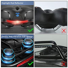Load image into Gallery viewer, Waterproof Comfortable Wide Bike Seat with Red Warning Strip,Memory Foam Bicycle Saddle with Dual Shock Absorbing,Universal Fit Bike Cushion Replacement on Indoor/Outdoor Mountain Bikes for Women&amp;Men
