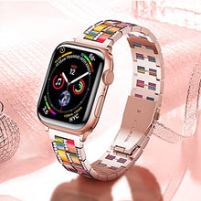 Load image into Gallery viewer, Jewelry Metal Band Compatible with Apple Watch Band 38mm 40mm 41mm 42mm 44mm 45mm iWatch Series 7/6/5/4/3/2/1/SE, Women Rhinestones Resin Wristband Bling Diamond Bracelet (42mm/44mm/45mm, B-Rose Gold)
