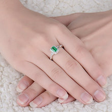 Load image into Gallery viewer, Lanmi 14K White Gold Natural Green Emerald Diamonds Rings Engagement Promise for Women
