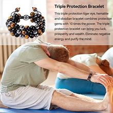 Load image into Gallery viewer, Triple Protection Bracelet 8mm Stone Beads Bracelet Healing Crystals Tigers Eye black Obsidian and Hematite Beads Bracelets for Men Women Bring Good Luck Prosperity (Three Yellow Bracelet)

