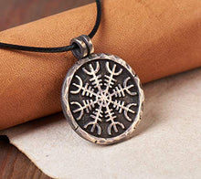 Load image into Gallery viewer, Helm of Awe Necklace Handcrafted Viking Protection Symbol Aegishjalmur Norse Viking Jewelry for Men and Women
