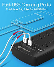 Load image into Gallery viewer, Power Strip,Witeem Surge Protector with 12-Outlet (1875W/15A,4360Joules) and 4 USB Charging Ports (5V/6A,30W),6Ft Extension Cord,Wall Mountable Overload Protection Outlet for Home &amp; Office, Black

