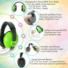 Load image into Gallery viewer, Baby Ear Protection (0-2+ Years) - Comfortable and Adjustable Noise Cancelling Baby Ear Muffs for Infants &amp; Newborns | Baby Headphones Noise Reduction for Airplanes Fireworks Concert, Green
