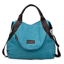 Load image into Gallery viewer, xiaoxiongmao Large Pocket Casual Women's Shoulder Cross body Handbags Canvas Leather Bags Blue
