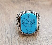 Load image into Gallery viewer, Handmade 925K Sterling Silver Mens Ring With Howlite Turquoise Stone RP1257
