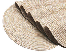 Load image into Gallery viewer, SHACOS Round Placemats Set of 4 Braided Glitter Round Table Placemats 15 inch for Wedding Holiday Party (Multicolor-Light Coffee, 4)
