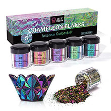 Load image into Gallery viewer, LET'S RESIN Chameleon Flakes, 5 Color Intense Colorshift Pigment Powder for Resin Crafts/Tumblers, Chrome Powder Pigment for Nail Art/Paint/Soap Making
