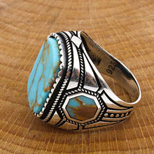 Load image into Gallery viewer, Solid 925 Sterling Silver Rings for Men Turkish Handmade Simulated Turquoise Premium Quality (11.75)
